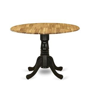 east west furniture dmt-nbk-tp dublin modern dining round kitchen table top with dropleaf & pedestal base, 42x42 inch, natural & black
