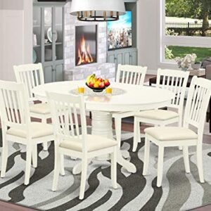 East West Furniture AVDA7-LWH-C 7 Piece Dining Room Table Set Consist of an Oval Kitchen Table with Butterfly Leaf and 6 Linen Fabric Upholstered Dining Chairs, 42x60 Inch, Linen White