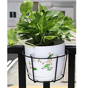 4 Pack Hanging Railing Planters Flower Pot Holders Plant Iron Racks Fence Metal Potted Stand Mounted Balcony Round Plant Baskets Shelf Container Box for Indoor&Outdoor Use-Black,Garden Steel Pots,6.3"