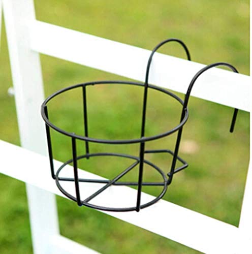 4 Pack Hanging Railing Planters Flower Pot Holders Plant Iron Racks Fence Metal Potted Stand Mounted Balcony Round Plant Baskets Shelf Container Box for Indoor&Outdoor Use-Black,Garden Steel Pots,6.3"