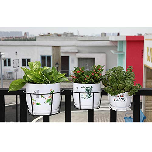 4 Pack Hanging Railing Planters Flower Pot Holders Plant Iron Racks Fence Metal Potted Stand Mounted Balcony Round Plant Baskets Shelf Container Box for Indoor&Outdoor Use-Black,Garden Steel Pots,6.3"