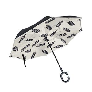 nander leaves double layer inverted umbrellas reverse folding umbrella windproof uv protection straight umbrella inside out upside down for car rain outdoor with c-shaped handle