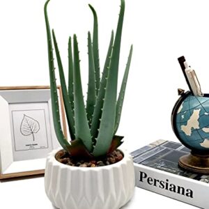 Suntimber Artificial Fake Plant Decor,Aloe Faux Plants in Elegant Ceramic Pot for Bathroom Shelf Decor, Desk Plant for Home & Office Decor - Artificial Fake Succulent Potted