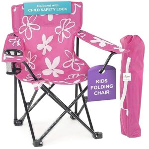 emily rose kids folding chair | pink kid beach chair with safety lock- camping chair for girls toddler with cup holder & carry case- tailgate, travel, beach, lawn- for indoor & outdoor