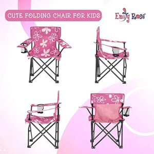 Emily Rose Kids Folding Chair | Pink Kid Beach Chair with Safety Lock- Camping Chair for Girls Toddler with Cup Holder & Carry Case- Tailgate, Travel, Beach, Lawn- for Indoor & Outdoor