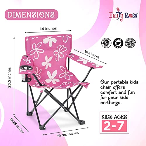 Emily Rose Kids Folding Chair | Pink Kid Beach Chair with Safety Lock- Camping Chair for Girls Toddler with Cup Holder & Carry Case- Tailgate, Travel, Beach, Lawn- for Indoor & Outdoor