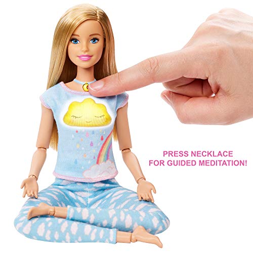 Barbie Breathe with Me Meditation Doll, Blonde, with 5 Lights & Guided Meditation Exercises, Puppy and 4 Emoji Accessories, Gift for Kids 3 to 8 Years Old
