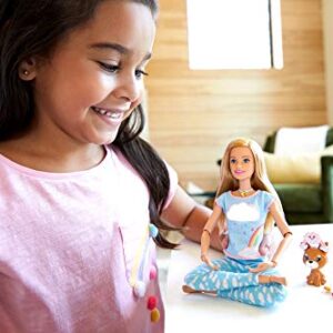 Barbie Breathe with Me Meditation Doll, Blonde, with 5 Lights & Guided Meditation Exercises, Puppy and 4 Emoji Accessories, Gift for Kids 3 to 8 Years Old