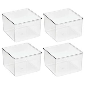 mDesign Plastic Drawer Organizer Square Box, Storage Organizer Bin Container; for Closets, Bedrooms, Use for Leggings, Socks, Ties, Jewelry, Accessories - Lumiere Collection - 4 Pack - Clear