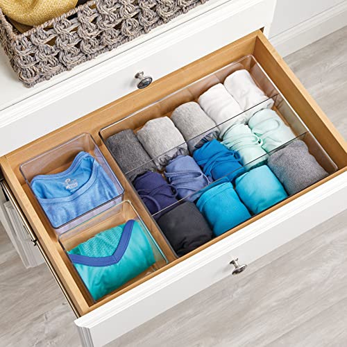 mDesign Plastic Drawer Organizer Square Box, Storage Organizer Bin Container; for Closets, Bedrooms, Use for Leggings, Socks, Ties, Jewelry, Accessories - Lumiere Collection - 4 Pack - Clear