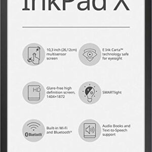 PocketBook InkPad X | E-Book Reader | Large E Ink Screen 10.3ʺ E-Reader | Glare-Free & Eye-Friendly | Adjustable SMARTlight | Text-to-Speech Function | Audio Output and Bluetooth | Audiobooks