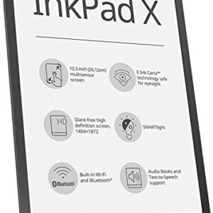 PocketBook InkPad X | E-Book Reader | Large E Ink Screen 10.3ʺ E-Reader | Glare-Free & Eye-Friendly | Adjustable SMARTlight | Text-to-Speech Function | Audio Output and Bluetooth | Audiobooks