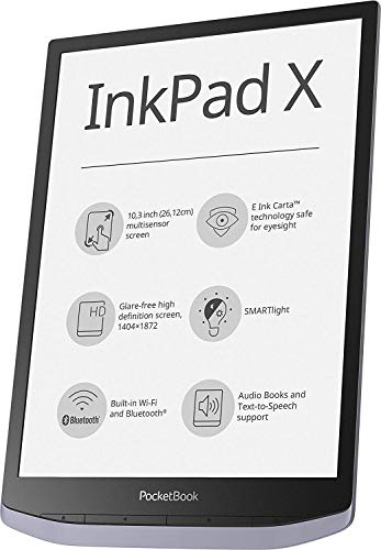 PocketBook InkPad X | E-Book Reader | Large E Ink Screen 10.3ʺ E-Reader | Glare-Free & Eye-Friendly | Adjustable SMARTlight | Text-to-Speech Function | Audio Output and Bluetooth | Audiobooks