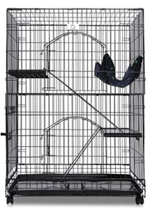 homey pet inc folding wire cat ferret collapsible foldable lockable habitat crate with casters,tray and hammock, 36", black