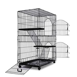 Homey PET INC Folding Wire Cat Ferret Collapsible Foldable Lockable Habitat Crate with Casters,Tray and Hammock, 36", Black