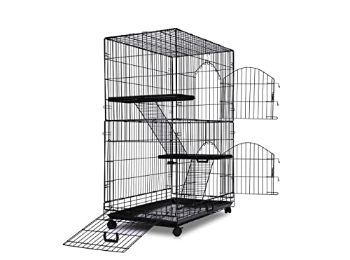 Homey PET INC Folding Wire Cat Ferret Collapsible Foldable Lockable Habitat Crate with Casters,Tray and Hammock, 36", Black