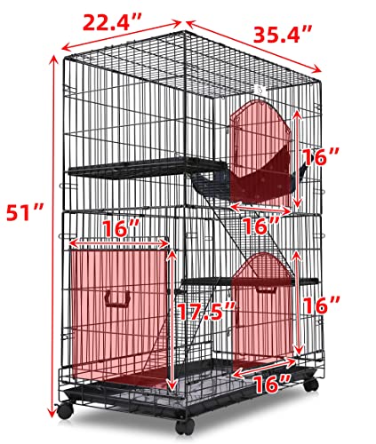 Homey PET INC Folding Wire Cat Ferret Collapsible Foldable Lockable Habitat Crate with Casters,Tray and Hammock, 36", Black