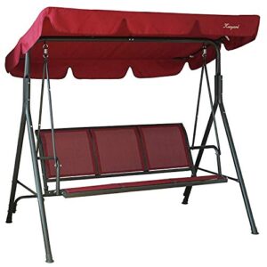 kozyard belle 3 person outdoor patio swing with strong weather resistant powder coated steel frame and textilence seats (red)