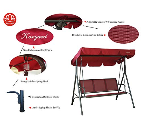 Kozyard Belle 3 Person Outdoor Patio Swing with Strong Weather Resistant Powder Coated Steel Frame and Textilence Seats (Red)