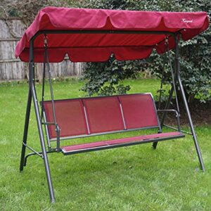 Kozyard Belle 3 Person Outdoor Patio Swing with Strong Weather Resistant Powder Coated Steel Frame and Textilence Seats (Red)