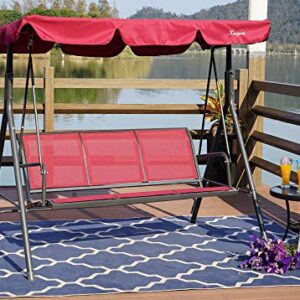 Kozyard Belle 3 Person Outdoor Patio Swing with Strong Weather Resistant Powder Coated Steel Frame and Textilence Seats (Red)