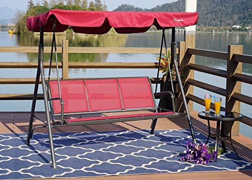 Kozyard Belle 3 Person Outdoor Patio Swing with Strong Weather Resistant Powder Coated Steel Frame and Textilence Seats (Red)