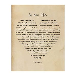 the beatles - in my life | unique word art music decor wall art, this ready to frame music wall art poster print is good for music room, office, studio, and man cave room decor, unframed - 8 * 10”