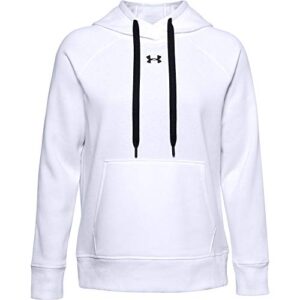under armour womens rival fleece pull-over hoodie , white (100)/black , x-large