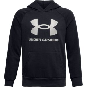 under armour boys rival fleece hoodie , black (001)/onyx white , youth medium