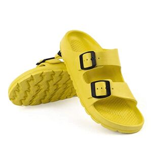 Luffymomo Womens Adjustable Slip on Eva Double Buckle Slides(7 M US Yellow)