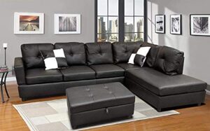 flashbuy sofa sectional sofa, l-shape faux leather sectional sofa couch set with chaise, ottoman, 2 toss pillow using for living room furniture.（black）