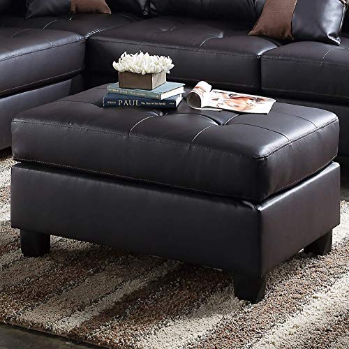 FlashBuy Sofa Sectional Sofa, L-Shape Faux Leather Sectional Sofa Couch Set with Chaise, Ottoman, 2 Toss Pillow Using for Living Room Furniture.（Black）