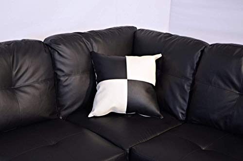 FlashBuy Sofa Sectional Sofa, L-Shape Faux Leather Sectional Sofa Couch Set with Chaise, Ottoman, 2 Toss Pillow Using for Living Room Furniture.（Black）