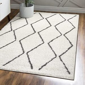jonathan y moh405a-5 catala moroccan diamond shag indoor area-rug bohemian geometric modern glam easy-cleaning bedroom kitchen living room non shedding, 5 x 8, white/black