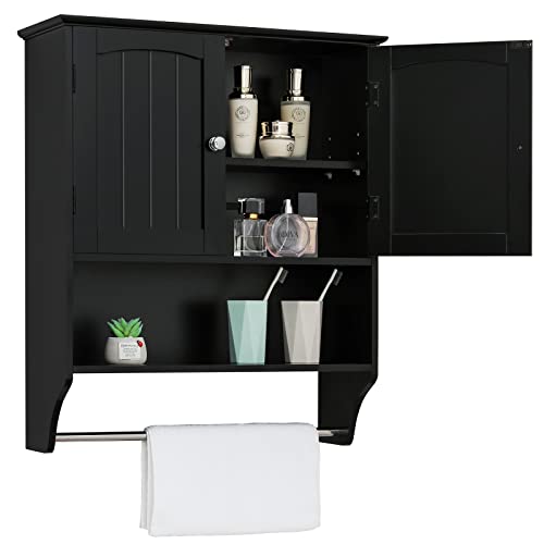 Iwell Medicine Cabinet with 2 Doors & 1 Adjustable Shelf, Bathroom Wall Cabinet, Over The Toilet Storage Cabinet, Bathroom Cabinet Wall Mounted, Black