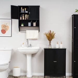 Iwell Medicine Cabinet with 2 Doors & 1 Adjustable Shelf, Bathroom Wall Cabinet, Over The Toilet Storage Cabinet, Bathroom Cabinet Wall Mounted, Black