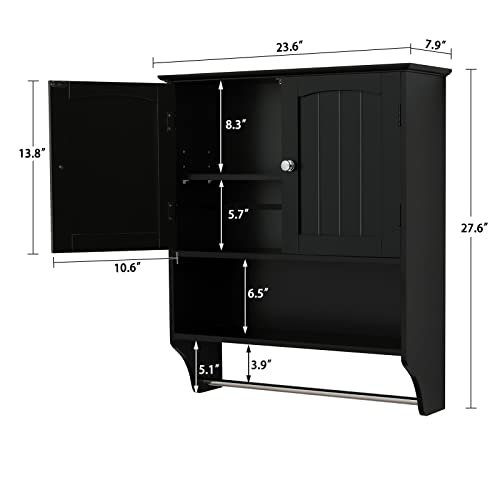 Iwell Medicine Cabinet with 2 Doors & 1 Adjustable Shelf, Bathroom Wall Cabinet, Over The Toilet Storage Cabinet, Bathroom Cabinet Wall Mounted, Black