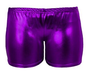 girls mettalic hot pants kids plain dance wetlook shiny plain party disco shorts purple