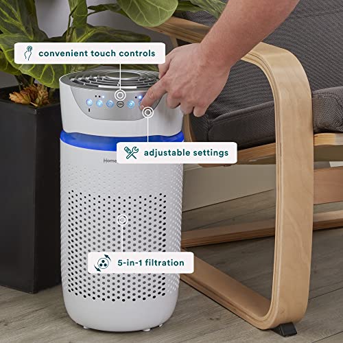 Homedics 5-in-1 UV-C Air Purifier - 360-Degree HEPA Filter, Air Purifiers for Bedroom and Home with Essential Oil Pads and Built-In Timer, 3 Speed Settings for Small Rooms, White