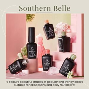 Beetles Gel Polish Kit SOUTHERN BELLE Glitter Nude Polish Set - 6 Pcs Coral Green Light Blue Soak off Nail Lamp Gel Base and Top Coat Needed Varnish Salon Nail Art Design Gifts for Women