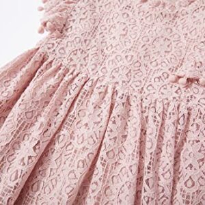 Niyage Toddler Girls Elegant Lace Pom Pom Flutter Sleeve Party Princess Dress Dusty Pink 90