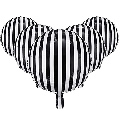 12 Pieces 18 Inch Black and White Striped Balloons Decoration Foil Mylar Balloons Aluminum Helium Balloons for Birthday Party, Baby Shower, Halloween, Ceremonies, Holiday Parties Decoration