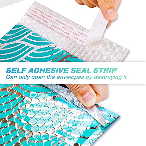 PACKAPRO #0 7x10 Inch Ripple Wave- Teal Poly Bubble Mailer Self Seal Padded Shpping Envelopes Pack of 25 for Jewelry Makeup Supplies