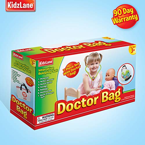 Kidzlane Play Doctor Kit for Kids and Toddlers - Kids Doctor Play Set - 7 Piece Dr Set with Medical Storage Bag and Electronic Stethoscope for Kids - Ages 3+