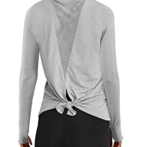 Mippo Long Sleeve Wokout Shirts for Women Yoga Tops Tie Back Tank Tops Thumb Hole Shirts Backless Tops Gym Sweater Workout Clothes Sports Active Exercise Wear for Women 2022 Gray L