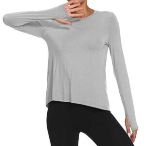 Mippo Long Sleeve Wokout Shirts for Women Yoga Tops Tie Back Tank Tops Thumb Hole Shirts Backless Tops Gym Sweater Workout Clothes Sports Active Exercise Wear for Women 2022 Gray L