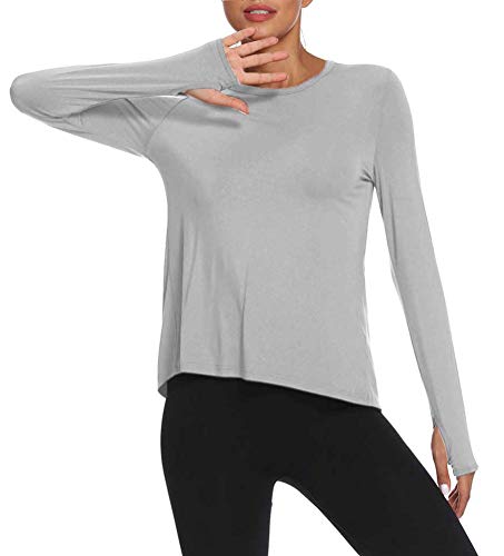 Mippo Long Sleeve Wokout Shirts for Women Yoga Tops Tie Back Tank Tops Thumb Hole Shirts Backless Tops Gym Sweater Workout Clothes Sports Active Exercise Wear for Women 2022 Gray L