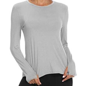 Mippo Long Sleeve Wokout Shirts for Women Yoga Tops Tie Back Tank Tops Thumb Hole Shirts Backless Tops Gym Sweater Workout Clothes Sports Active Exercise Wear for Women 2022 Gray L