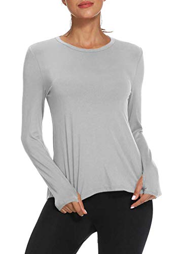 Mippo Long Sleeve Wokout Shirts for Women Yoga Tops Tie Back Tank Tops Thumb Hole Shirts Backless Tops Gym Sweater Workout Clothes Sports Active Exercise Wear for Women 2022 Gray L