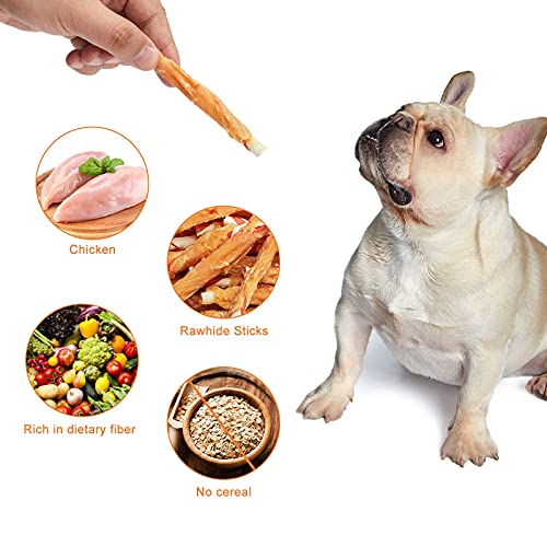 Jungle Calling Dog Treats, Natural Chicken Wrapped Rawhide Sticks, Grain-Free Training Rewards Chews for Small and Medium Puppy,10.6oz